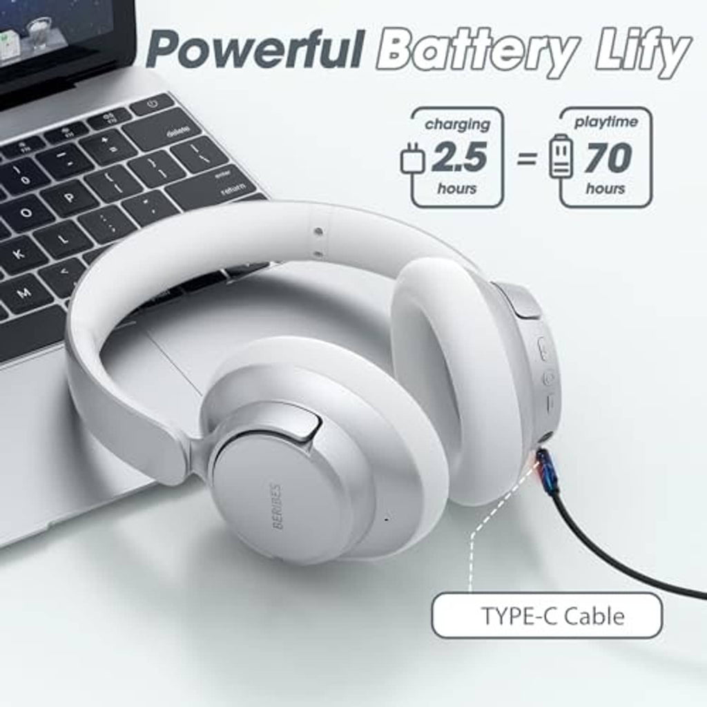 Silver over-ear wireless ANC headphones with visible charging port and cushioned headband
