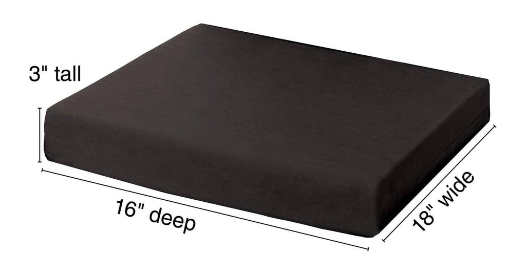 Firm foam seating cushion, black, 18in x 16in x 3in dimensions