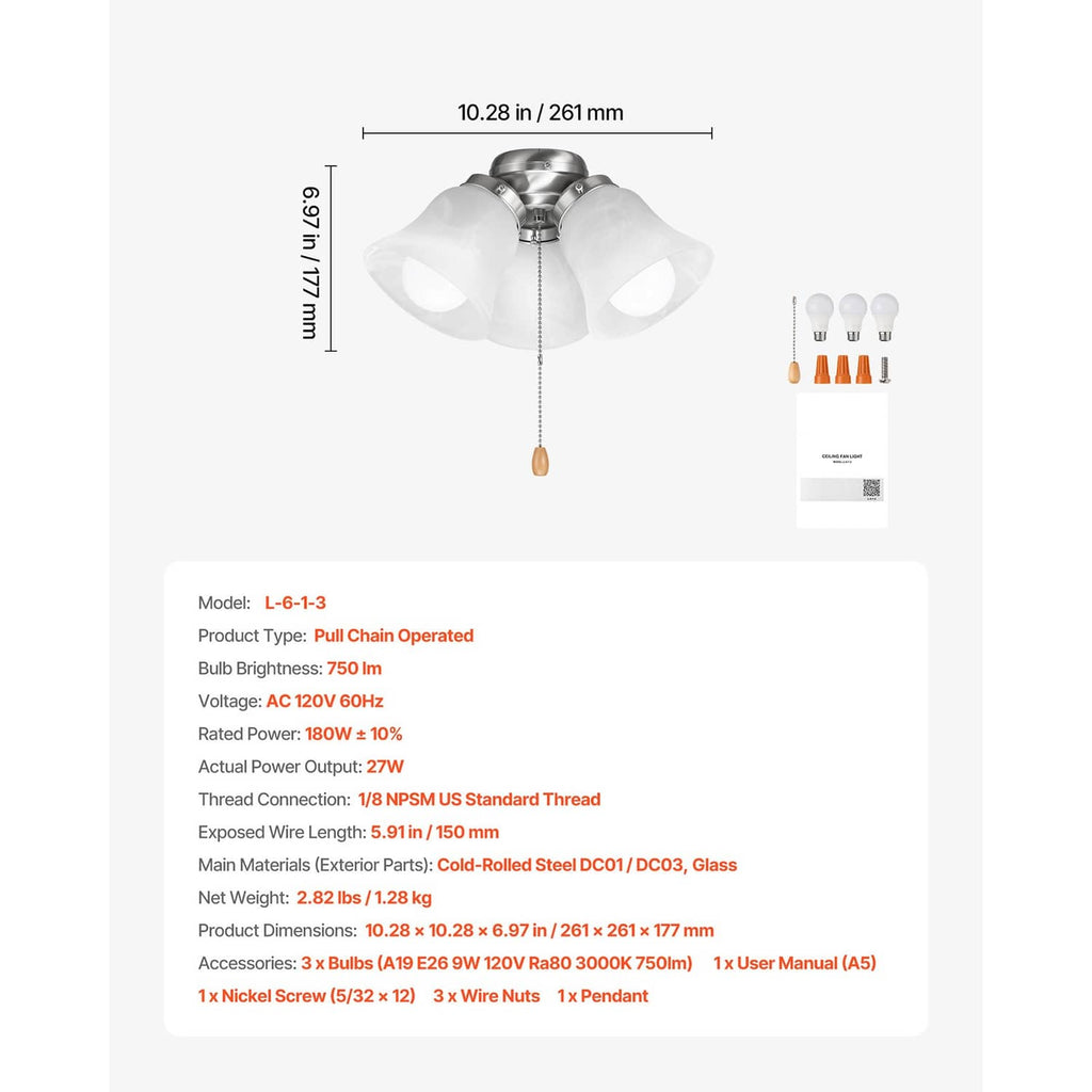 3-light ceiling fan light kit dimensions view with pull chain and white glass shades