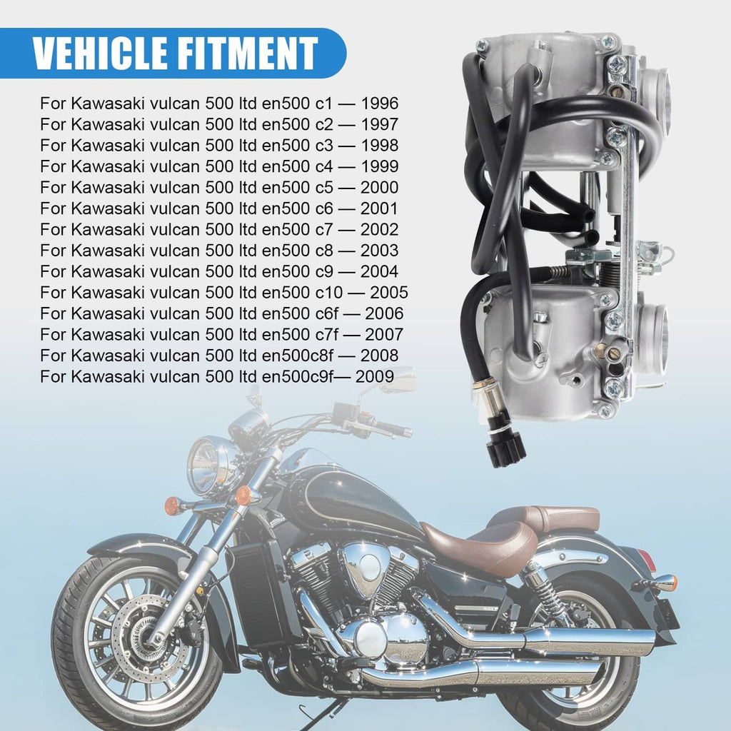 Dual carburetor assembly with black hoses and twin intake air openings