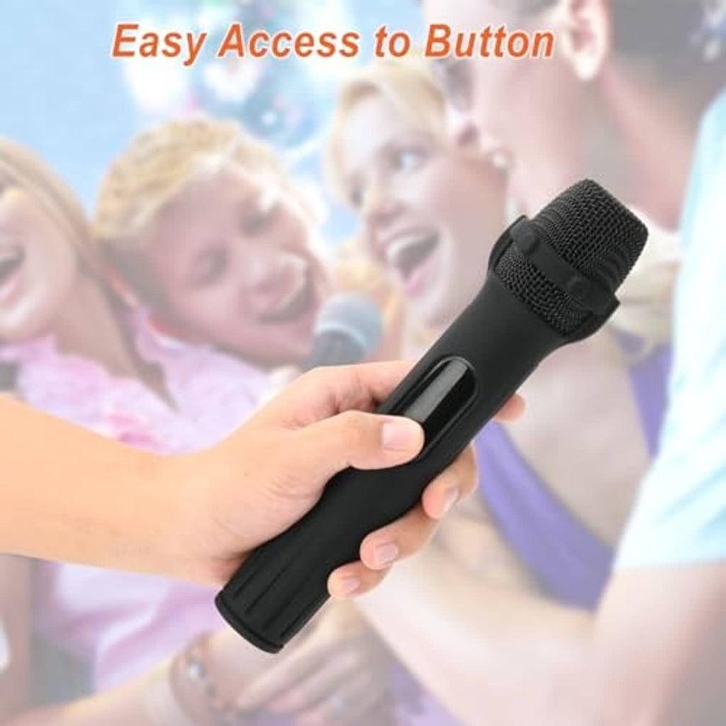 Black silicone microphone case with textured grille head and accessible side power button