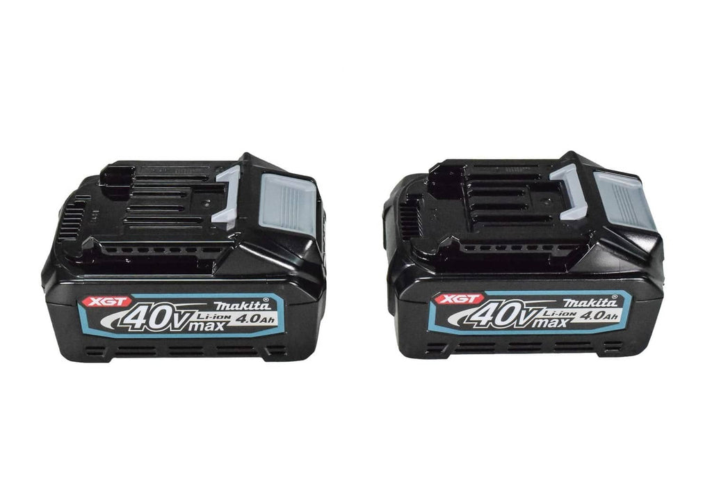 Makita XGT 40V Max 4.0Ah lithium-ion battery, 2-pack, front/side view