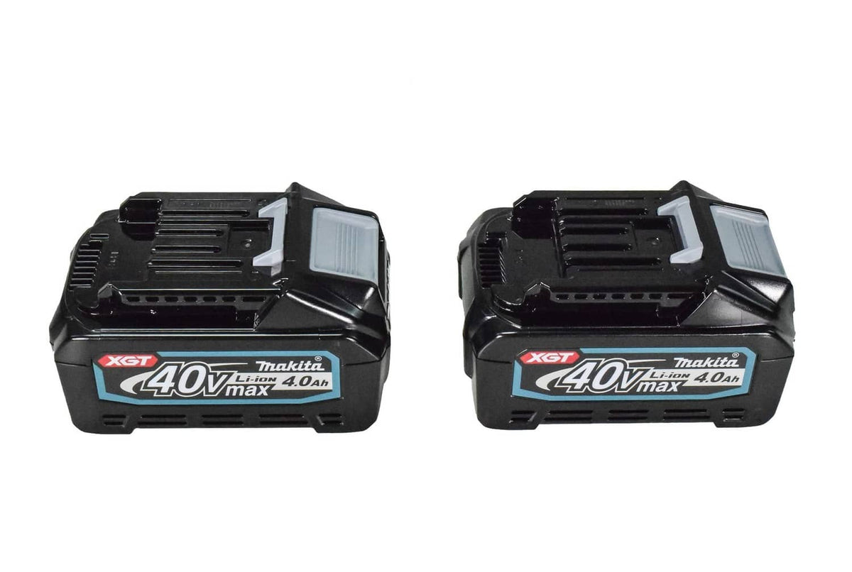 Makita XGT 40V Max 4.0Ah lithium-ion battery, 2-pack, front/side view