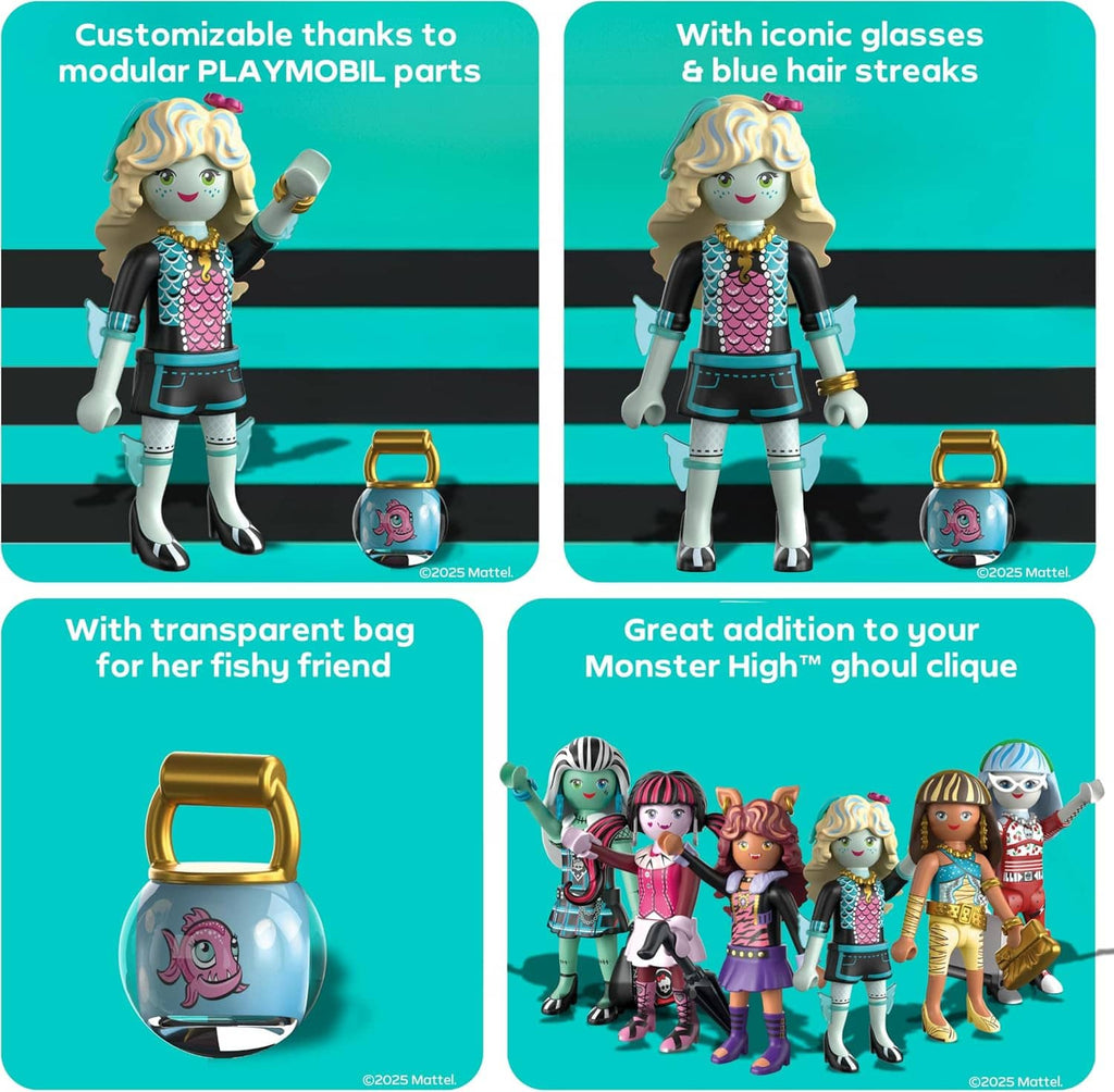 Monster High Lagoona Blue action figure with blue hair, glasses, and accessory bag