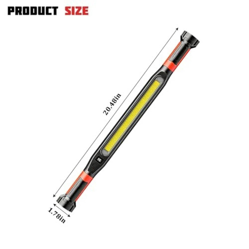 Red-and-black rechargeable LED work light bar with long yellow lens strip