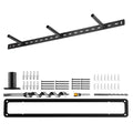 Floating shelf bracket with black metal rail and included mounting hardware