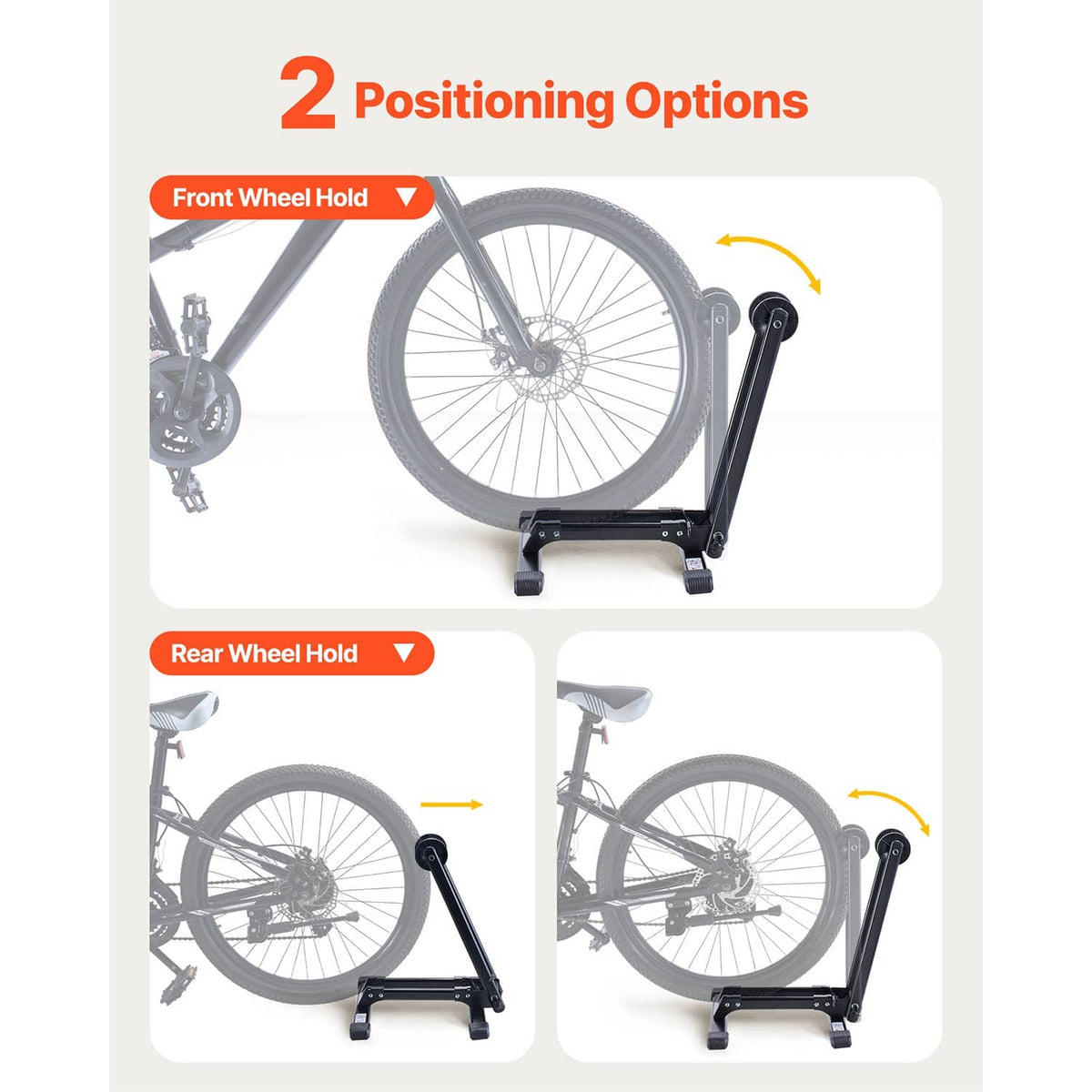 Collapsible bicycle stand with front and rear wheel holding positions