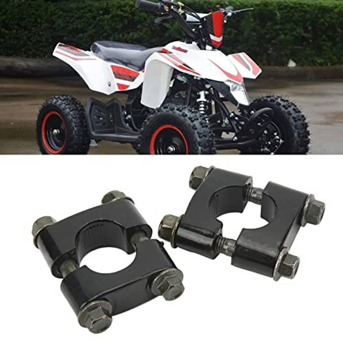 Black ATV/quad handlebar riser clamp pair installed on handlebars