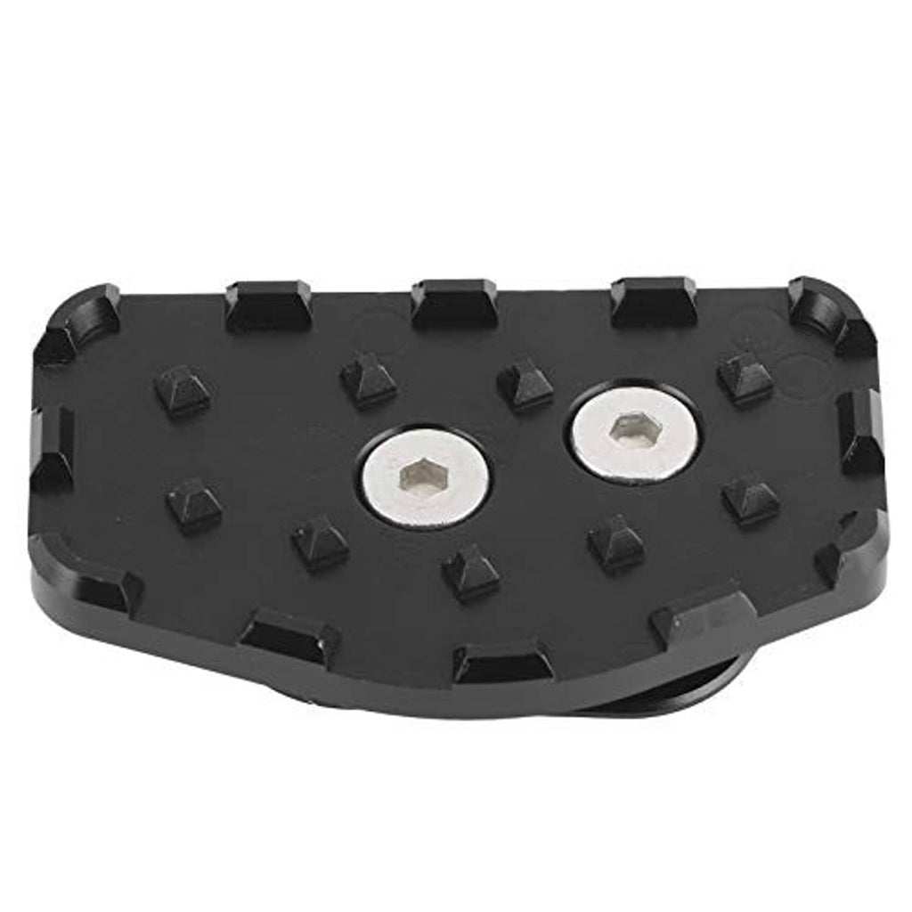 Black rear brake lever pedal extension pad with raised traction studs and metal bolts