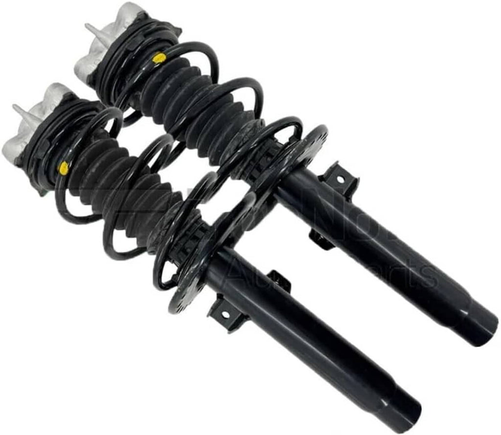 Front shock absorber strut assembly pair with black coil springs and mounts.