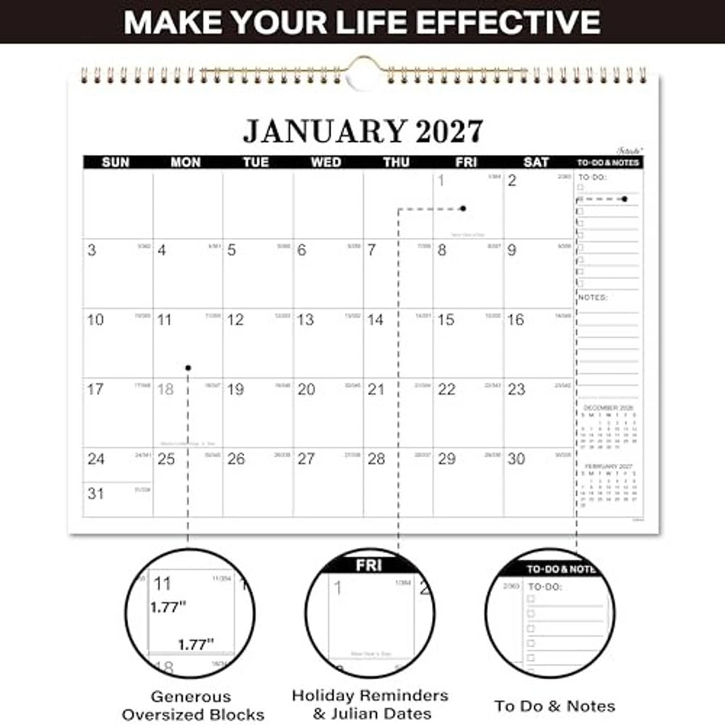 January 2027 wall calendar with planner callouts for generous reminders and to-do