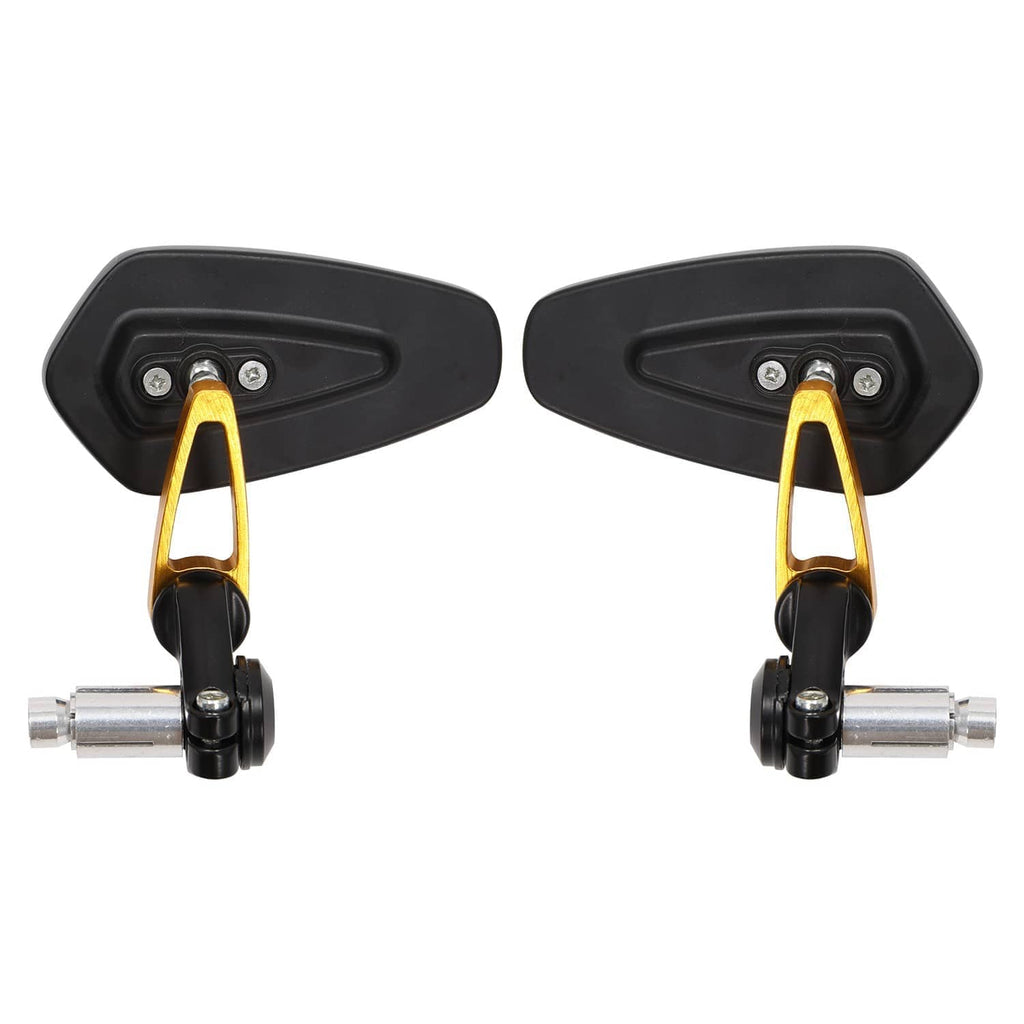 Motorcycle handlebar end mirrors, black housings with gold accents, 22mm mounting