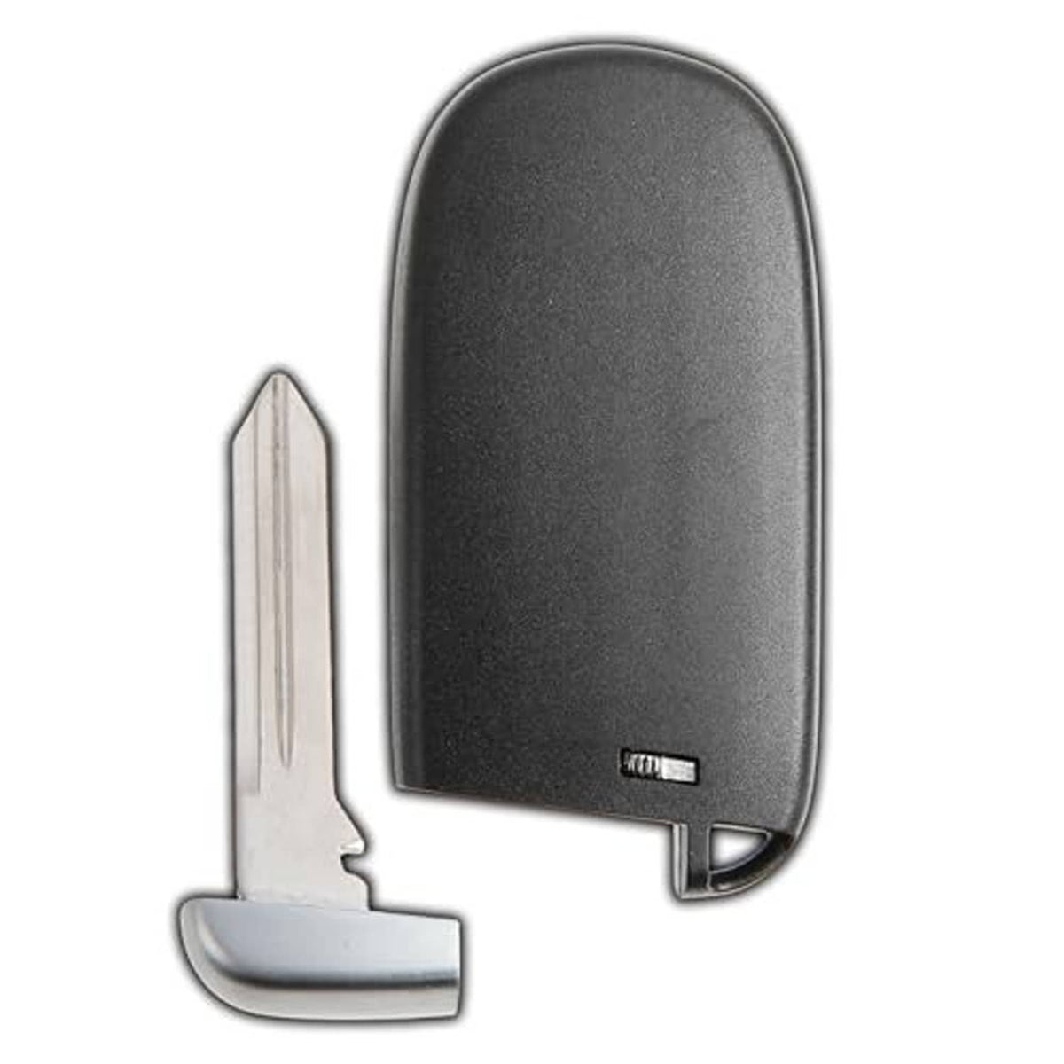 Black key fob rear view with attached metal key blade