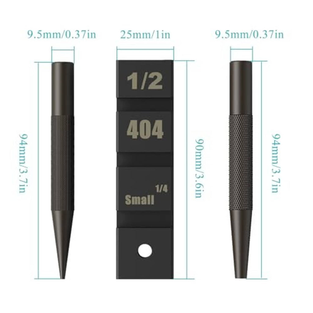 Pocket chain breaker tool with size diagram for 1/2, 404, and a matching 3/8 version