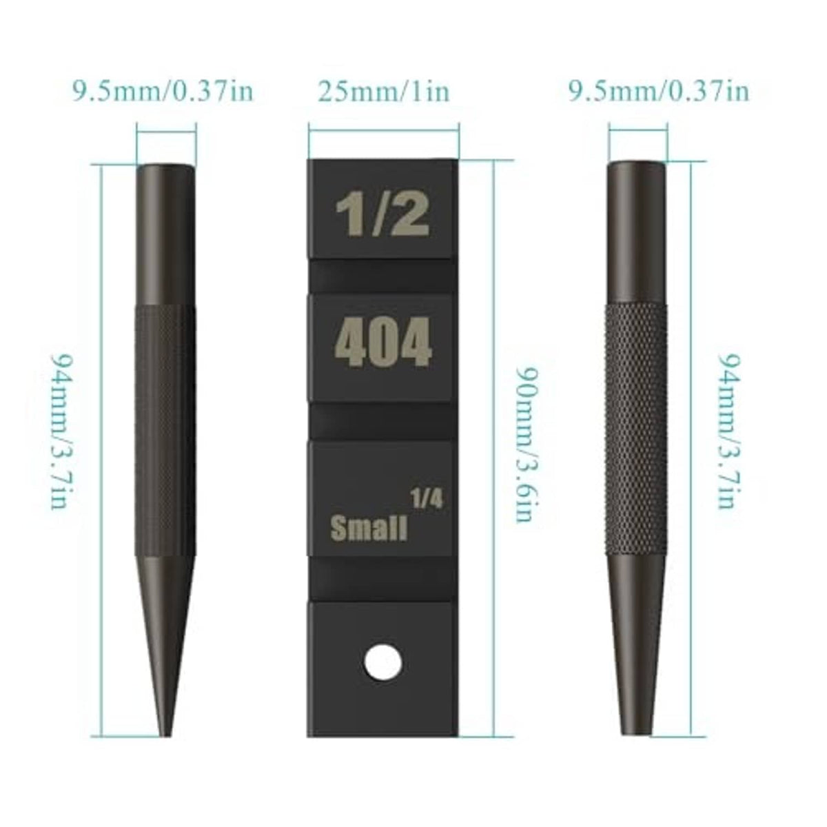 Pocket chain breaker tool with size diagram for 1/2, 404, and a matching 3/8 version