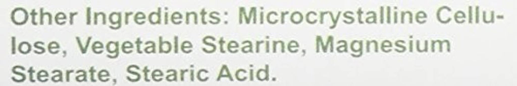 Other ingredients close-up: microcrystalline cellulose, vegetable stearine, magnesium stearate