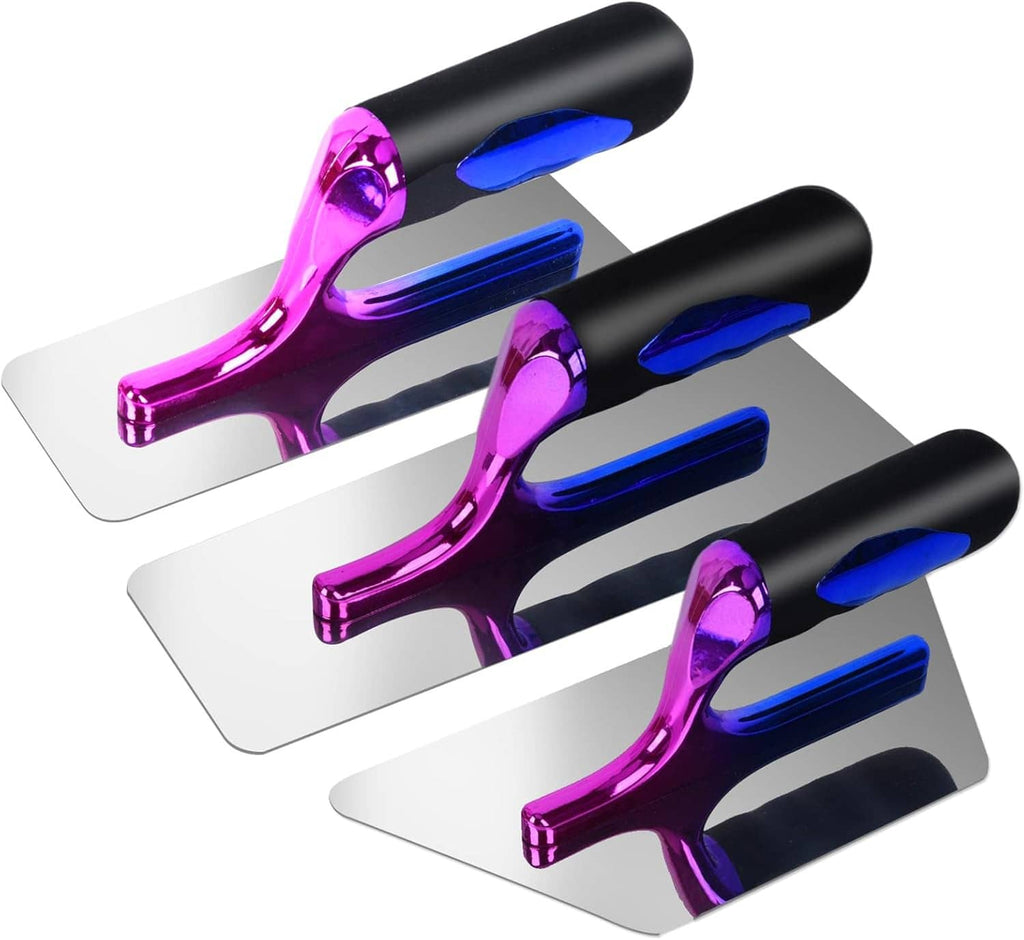 Stainless venetian plaster trowel set of 3, magenta and blue with black handles