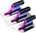 Stainless venetian plaster trowel set of 3, magenta and blue with black handles