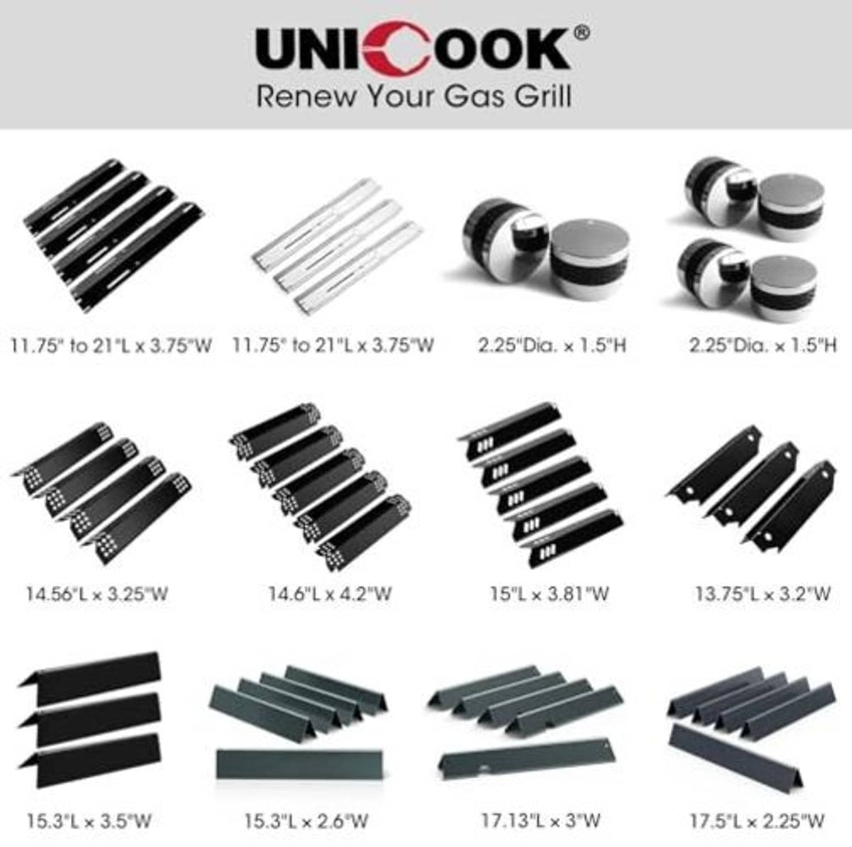 Grill heat plate shield replacement kit with multiple black panels and mounting hardware