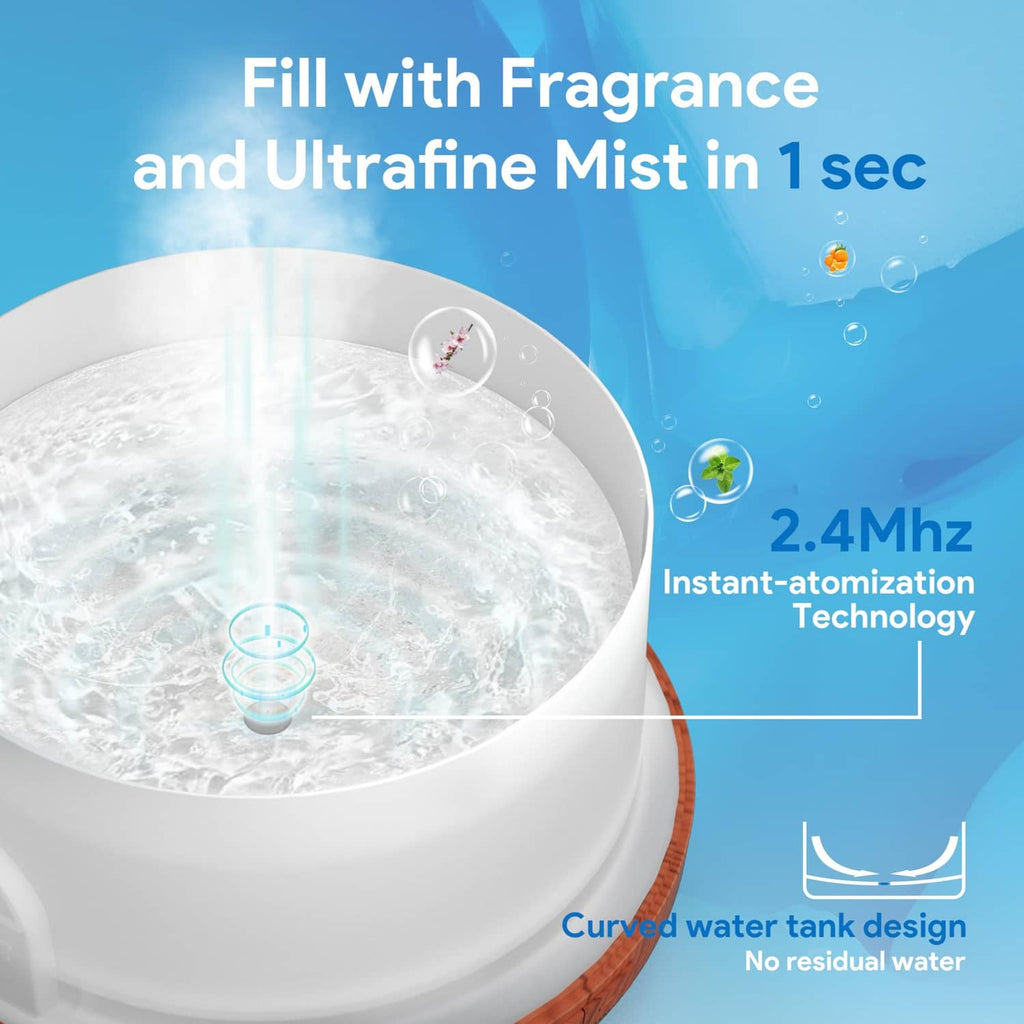 White essential oil diffuser with open water tank and curved design