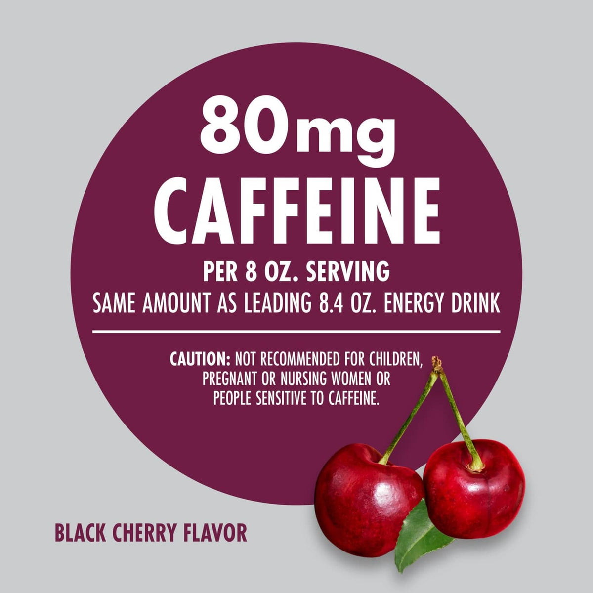 V8 Energy Black Cherry badge: 80 mg caffeine per 8 fl oz serving