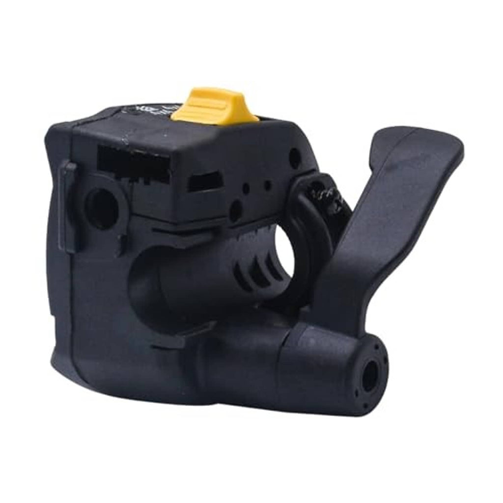 Black thumb throttle control lever with yellow top tab and adjustable mounting bracket
