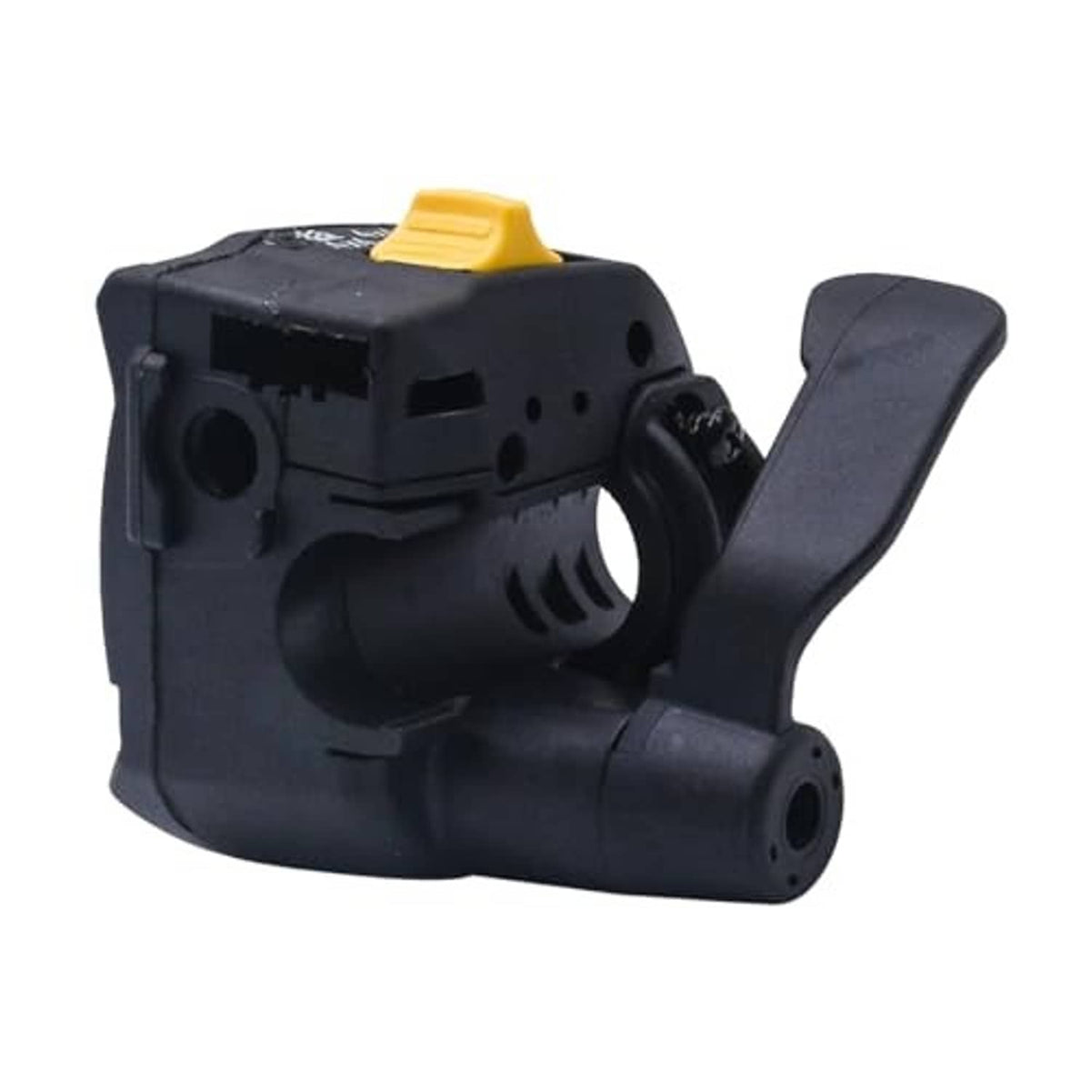 Black thumb throttle control lever with yellow top tab and adjustable mounting bracket