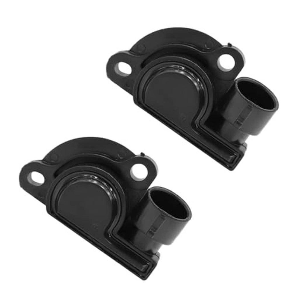 Two throttle position sensors with mounting holes and black electrical connector