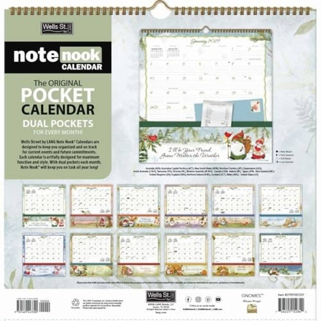 Gnome-themed 2027 pocket note nook calendar back with pocket-carry layout