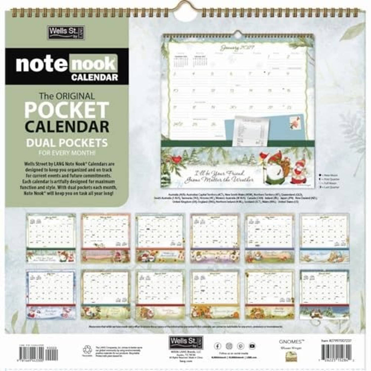 Gnome-themed 2027 pocket note nook calendar back with pocket-carry layout