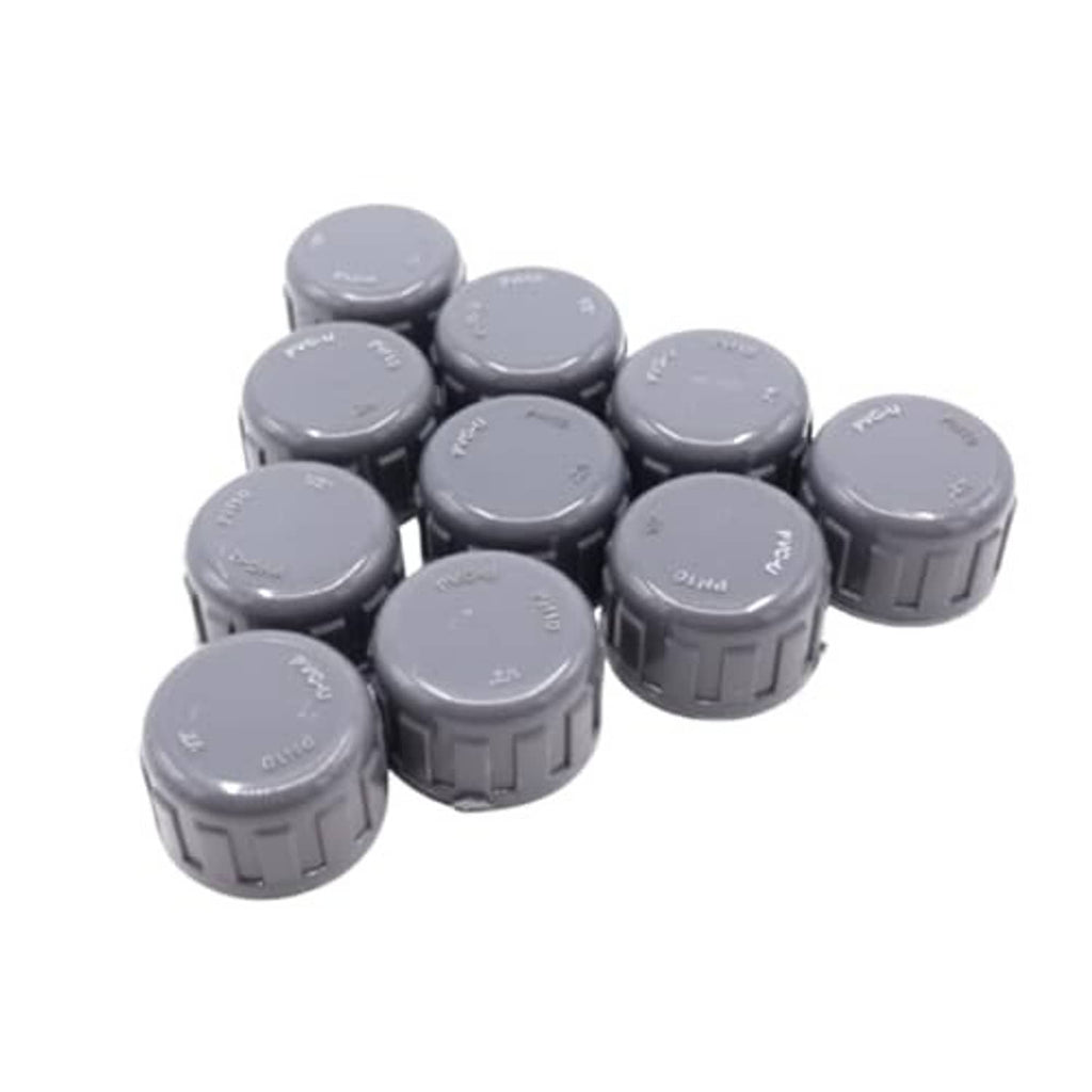 Grey PVC pipe end caps, female thread plugs, 10-pack
