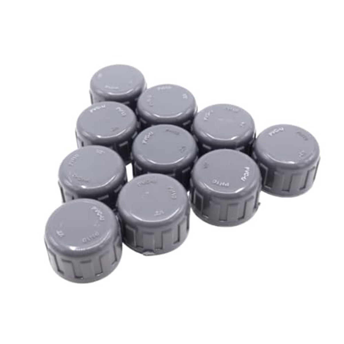 Grey PVC pipe end caps, female thread plugs, 10-pack