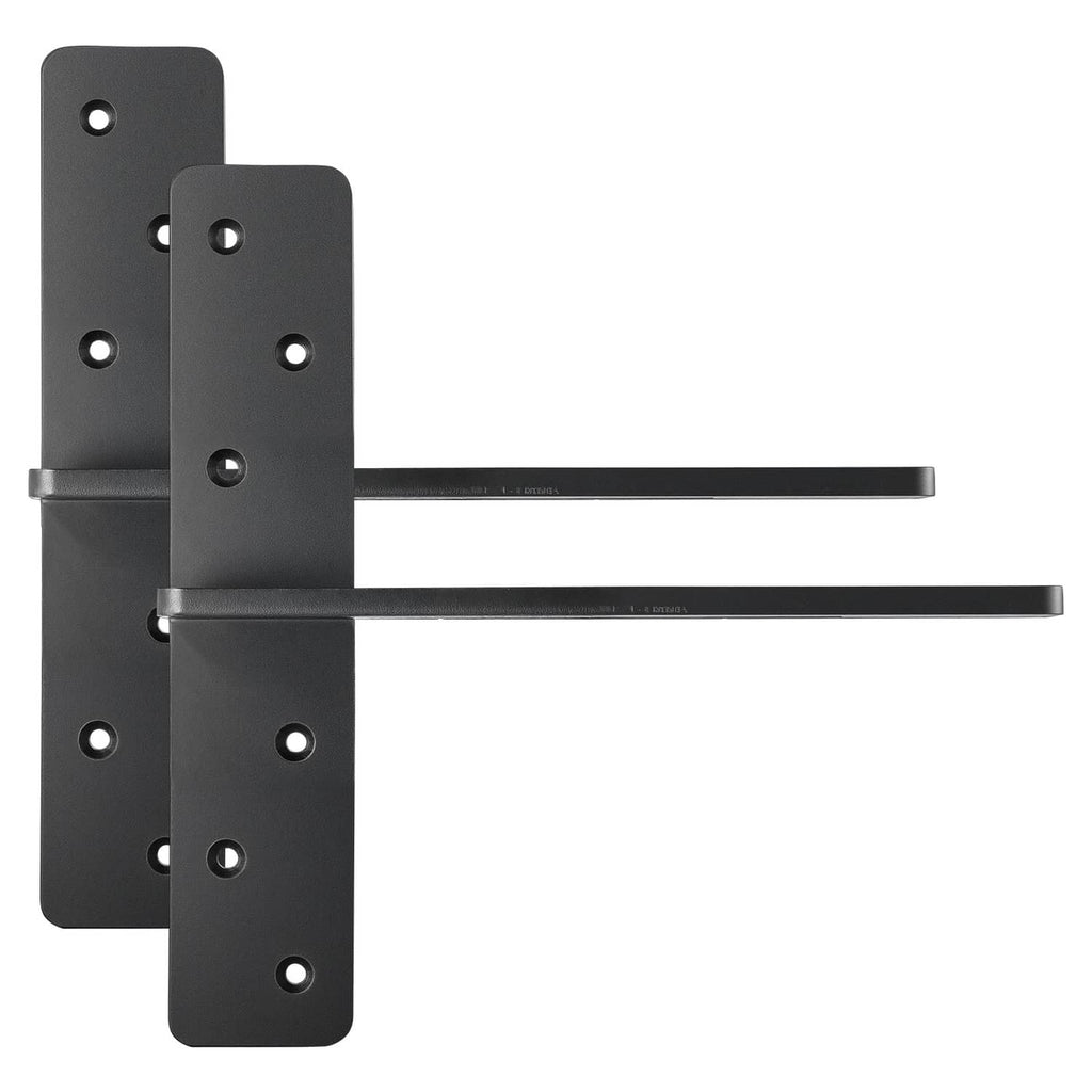 Set of 2 heavy-duty floating shelf brackets, dark metal with screw holes and arms