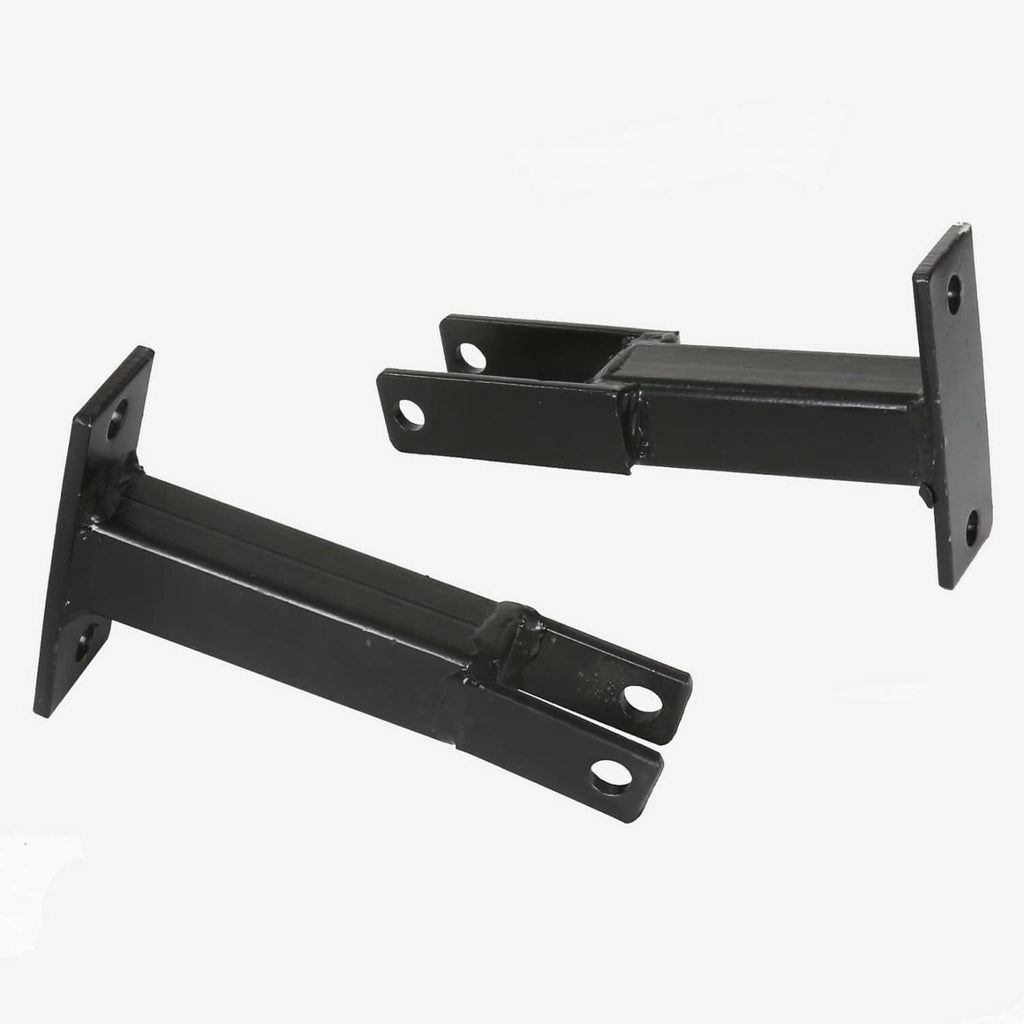 Black metal trailer mounting bracket with upright ends and horizontal support arm