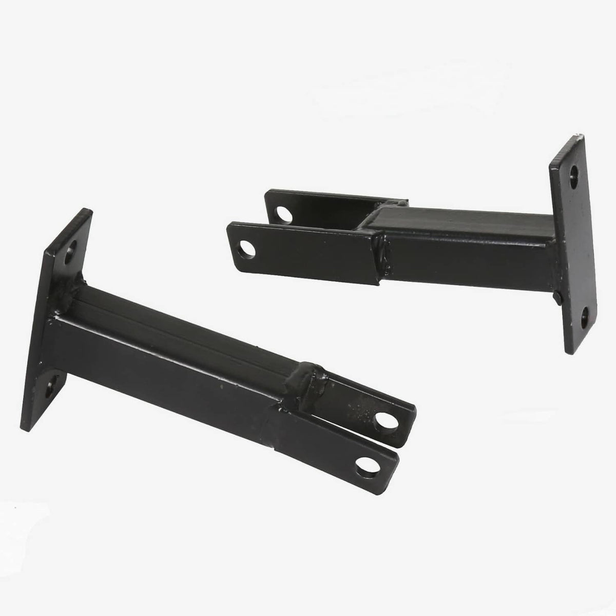 Black metal trailer mounting bracket with upright ends and horizontal support arm