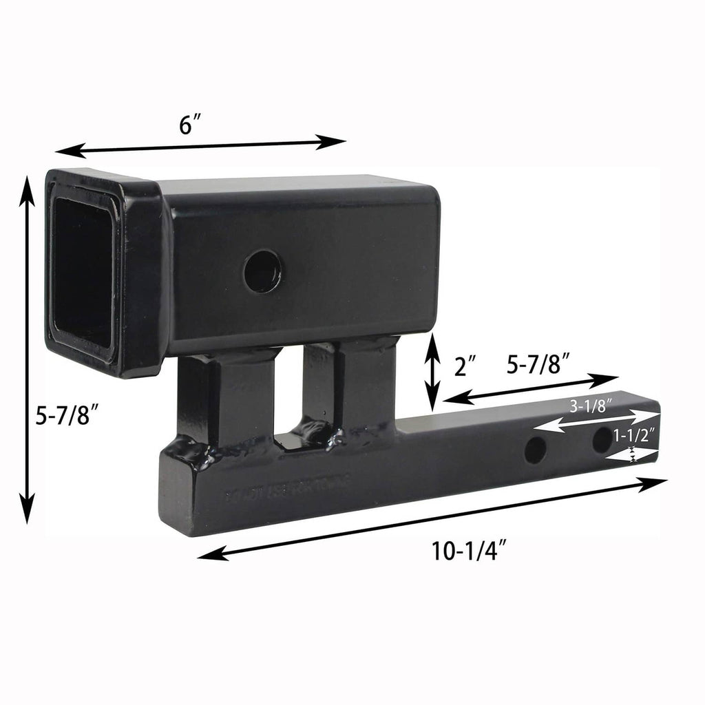 Black 2-inch receiver hitch extender adapter, 10-1/4 in long, 2 in rise, 6 in width