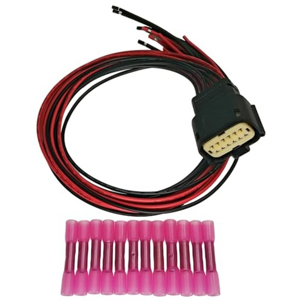 12-pin headlight connector pigtail with red/black cable and pink terminal block