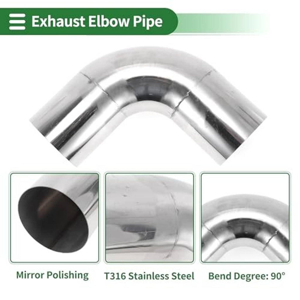 Stainless exhaust elbow pipe with black outlet end and mirror-polished finish