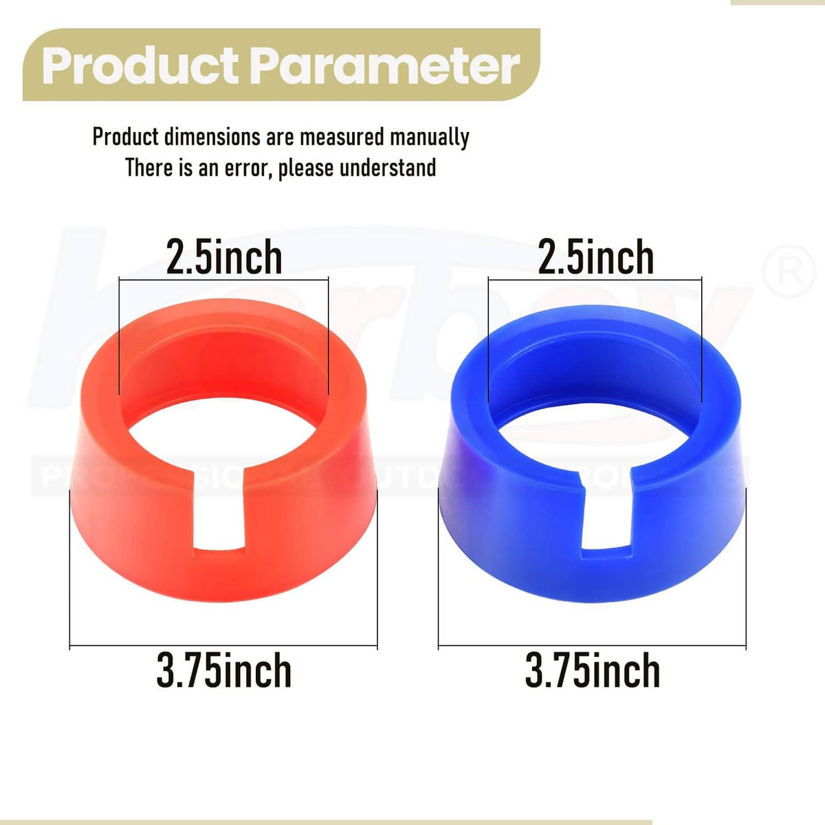 Pair of red and blue rubber gauge boot covers, front view