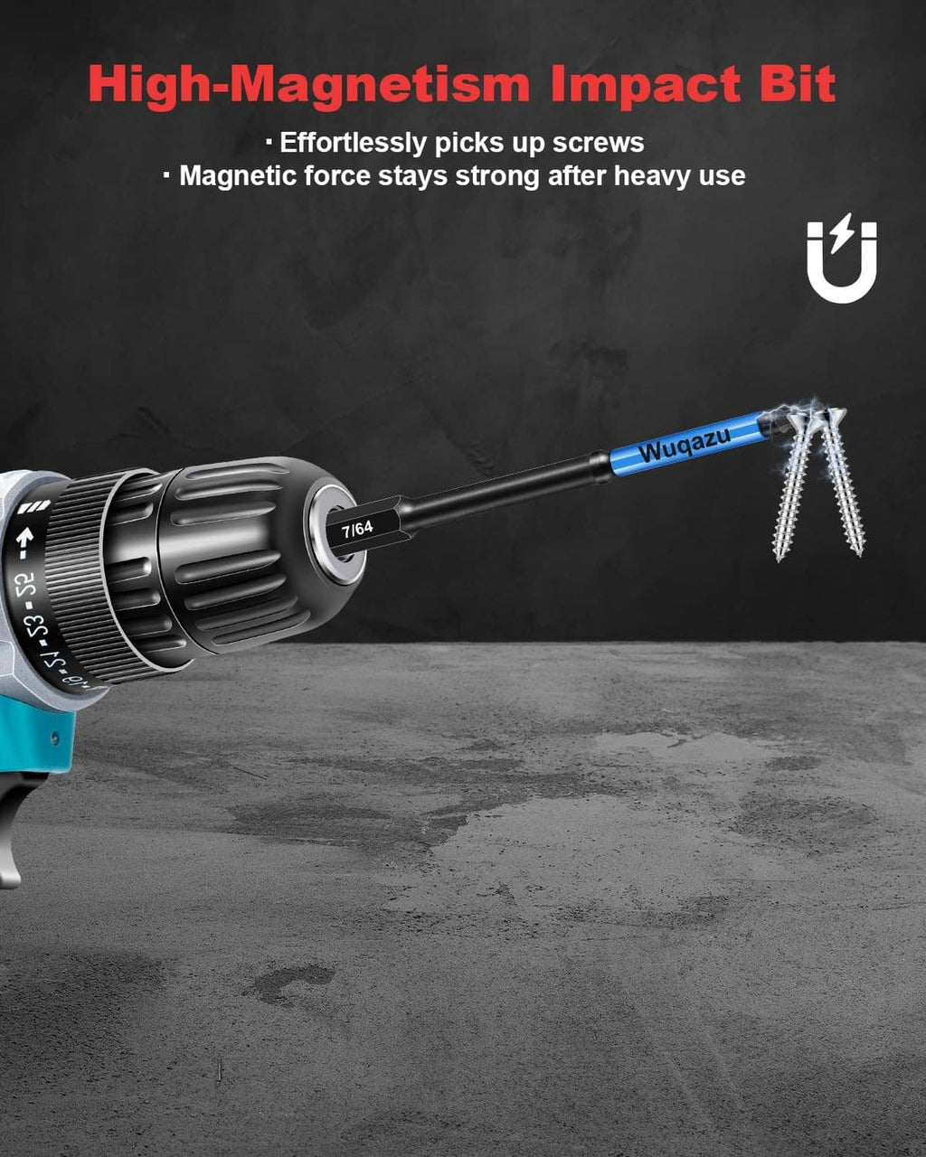 High-magnetism impact Allen bit holding a screw, black tip with T14 size marking