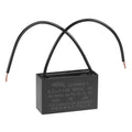 Ceiling fan capacitor 4.5uF 350VAC, black box with two attached wires