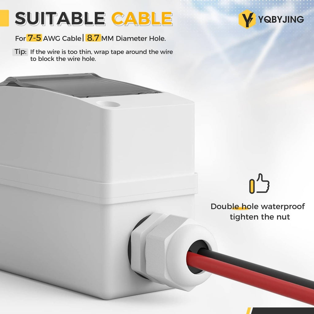 White solar disconnect switch wiring box with double-hole waterproof cable entry