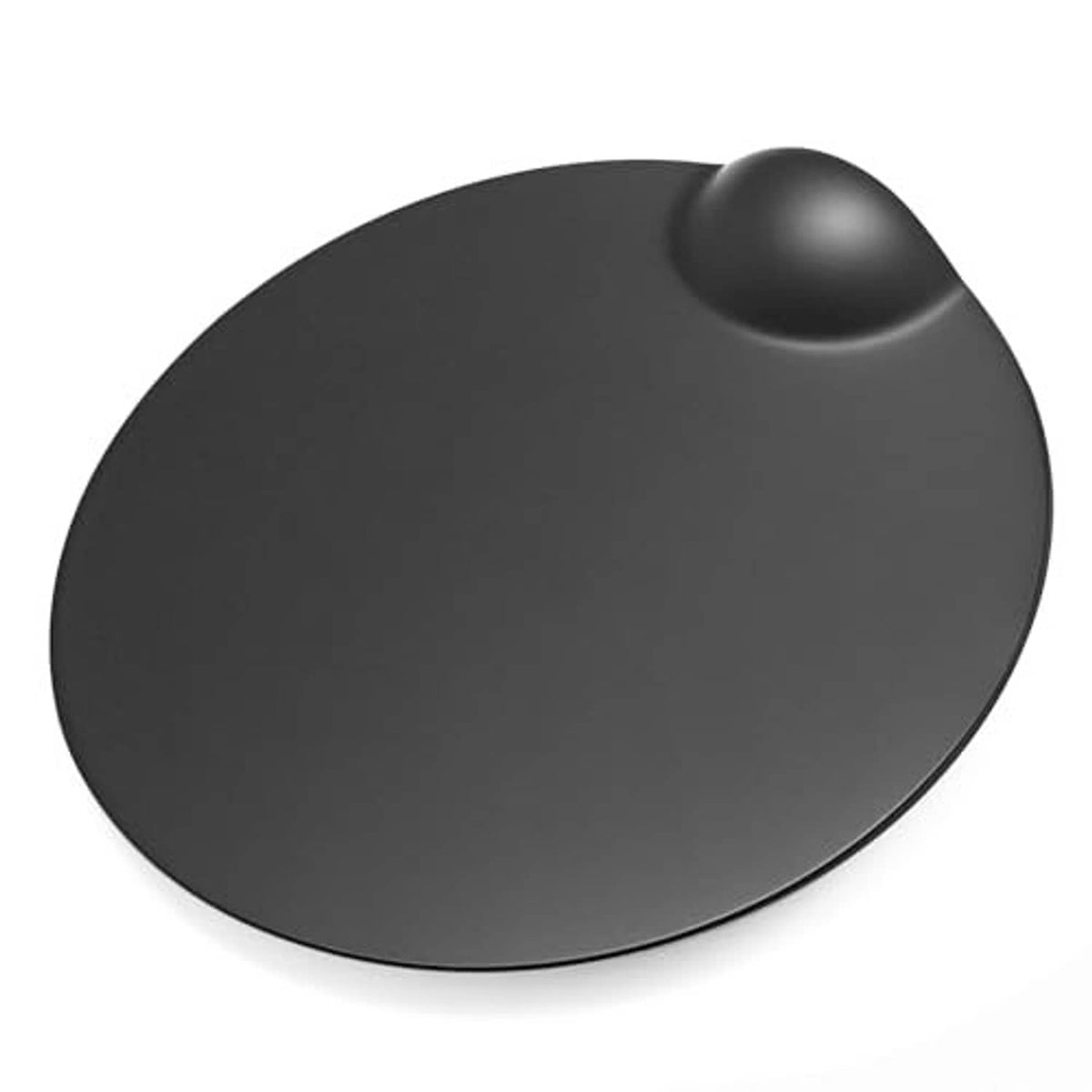 Fuel tank door filler cover, matte dark gray round cap with raised knob