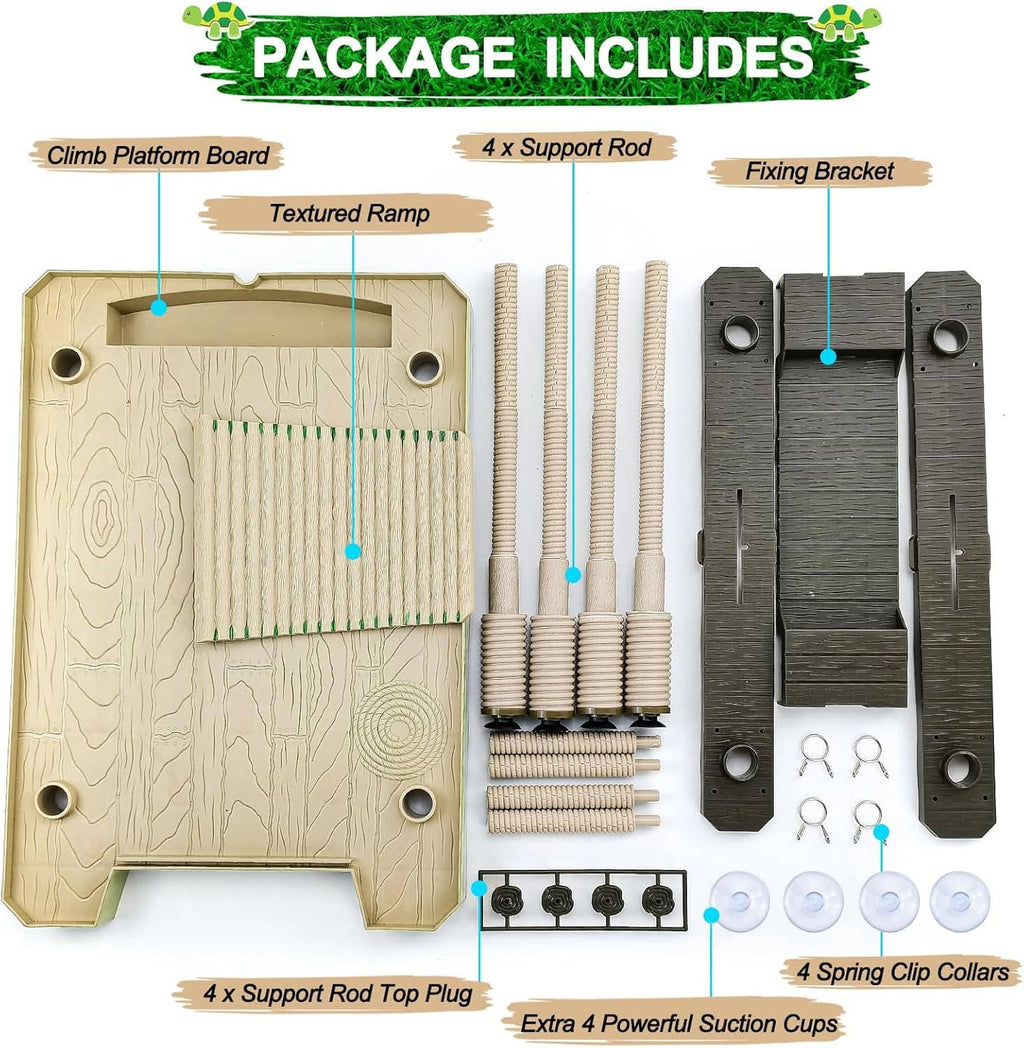 Floating turtle platform package with ramp board, support rods, and fixing brackets