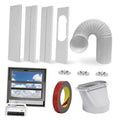 Portable air conditioner window vent kit parts: white panels, hose adapter, seal bucket