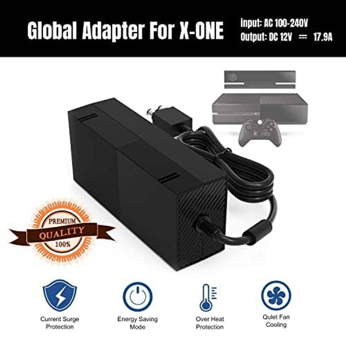 Black AC adapter power brick with DC output connector cable for X-ONE