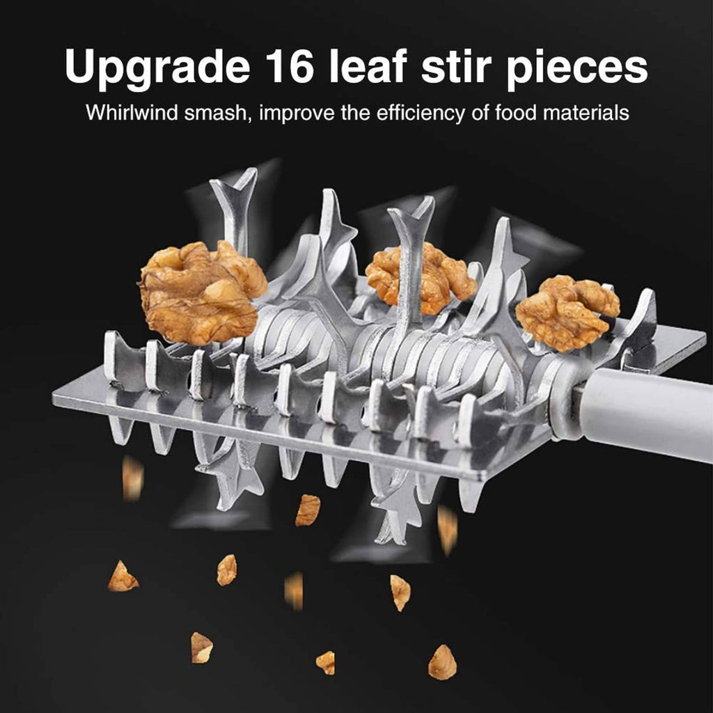 Manual nut grinder blade assembly inside clear chamber with white crank mount