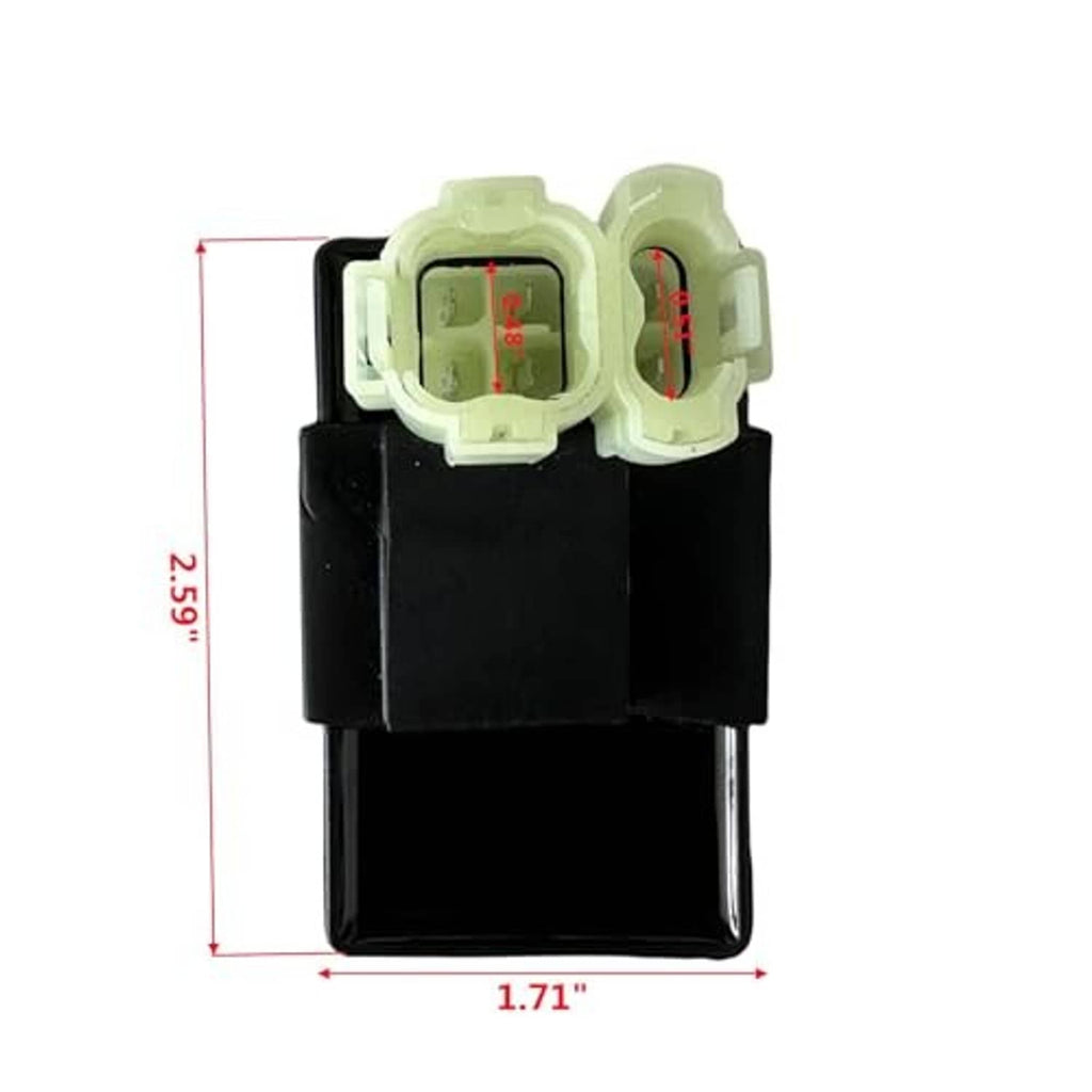 AC CDI box with red size markings, black case and pale dual connectors
