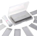 Aluminum plant label tags set: blank rectangular metal plates in clear storage case