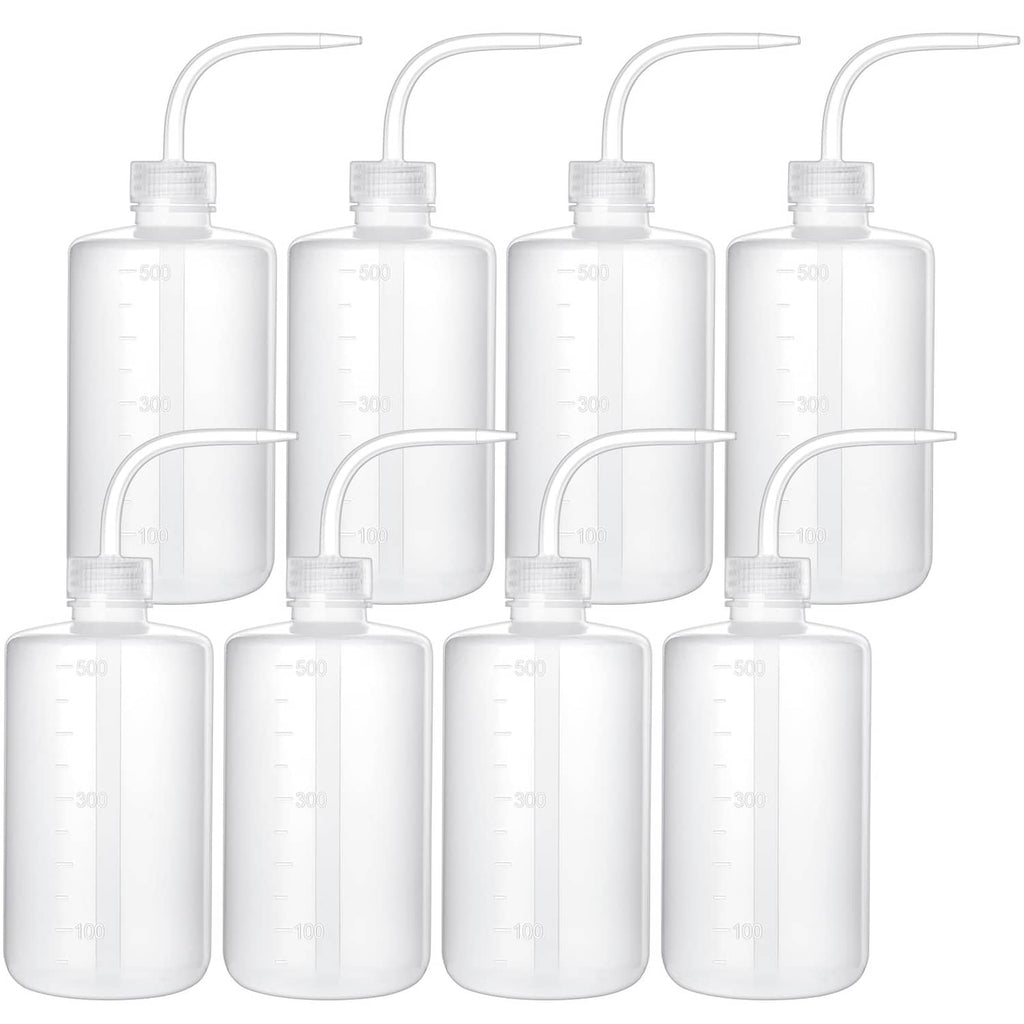 White squeeze wash bottles set of 8 with curved spouts and caps